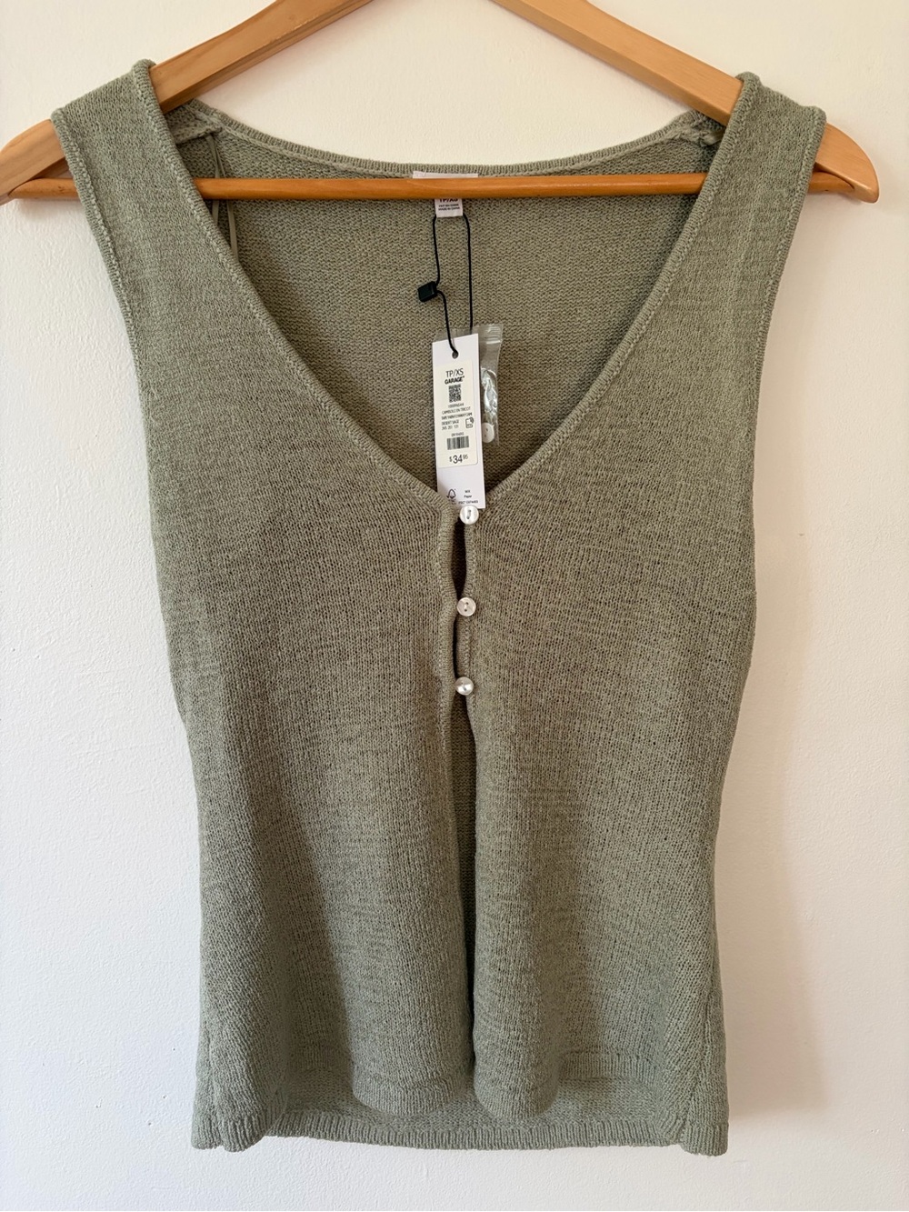 Garage Olive Green V-Neck Button Front Knit Tank